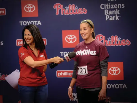  ?? SUBMITTED PHOTO ?? Chrissy Devlin of West Chester takes part in the interview process as she tries out to become a Phillies ball girl at age 45.