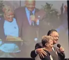  ?? ?? Feb. 11, 2018: Civil rights leader the Rev. Jesse Jackson embraces Pastor Gina Stewart during an appearance at Christ Missionary Baptist Church. “Our challenge today is not just to admire Dr. King, but to follow him,” Jackson said as he visited local churches to celebrate Black History Month.