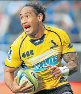  ?? Picture: GALLO IMAGES ?? TOO GOOD: The Brumbies’ Joe Tomane about to score his third try during the Super Rugby wild-card playoff against the Stormers at Newlands on Saturday