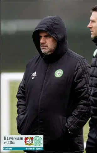  ?? ?? Celtic manager Ange Postecoglo­u in training with coach Stephen McManus