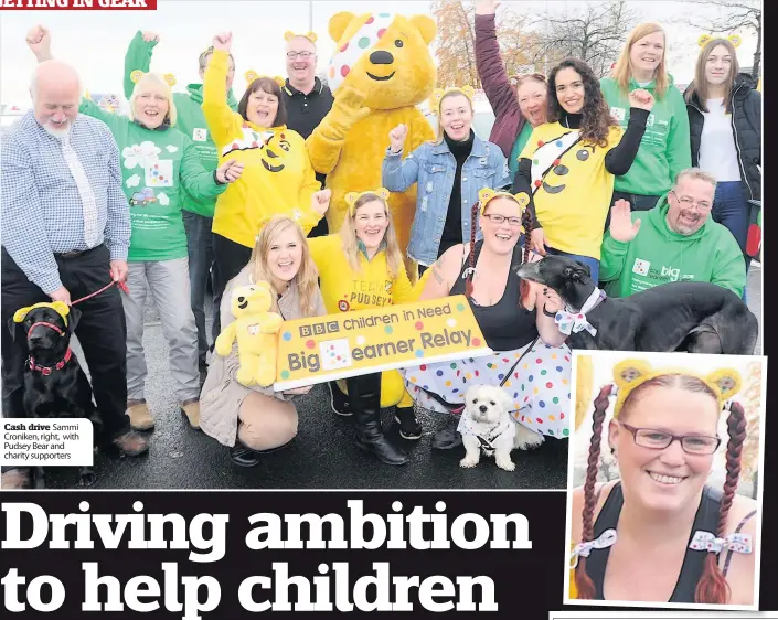  ??  ?? Cash drive Sammi Croniken, right, with Pudsey Bear and charity supporters