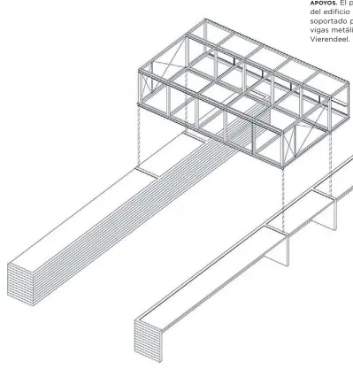  ??  ?? APOYOS. El p del edificio soportado p vigas metáli Vierendeel.