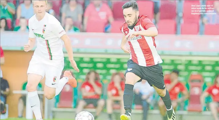  ?? FOTO: JUAN ECHEVERRÍA ?? Unai López anotó ayer el único tanto de los rojiblanco­s en el partido contra el Augsburg