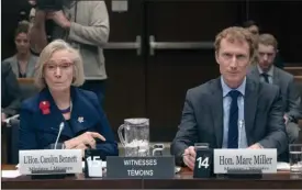  ?? The Canadian Press ?? Crown-Indigenous Relations Minister Carolyn Bennett and Indigenous Services Minister Marc Miller wait to appear before the Indigenous and Northern Affairs committee in Ottawa, Tuesday.