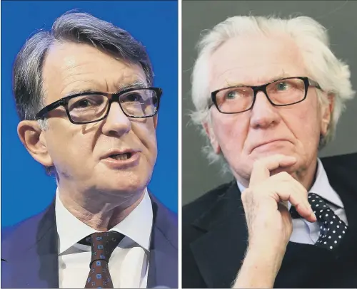  ??  ?? Peers and political rivals Peter Mandelson and Michael Heseltine both have vital experience on industrial strategy that the Prime Minister could benefit from.