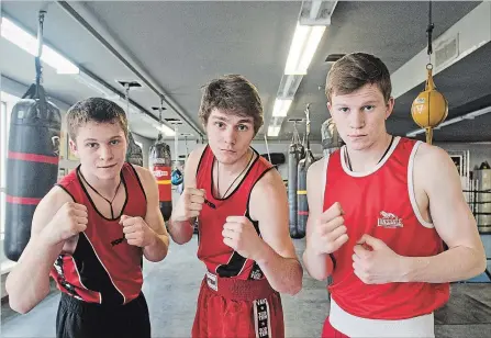  ?? BOB TYMCZYSZYN THE ST. CATHARINES STANDARD ?? St. Catharines Boxing Club medallists from the national championsh­ips. From left, Stephen Ryan, James Hughes and Gerard Ryan.