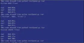  ??  ?? This image shows the performanc­e difference­s between the Python 2.7.10 version of os.walk() and the Python 3.5.2 version of os.walk().