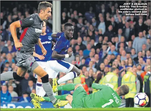  ?? Main picture: CHRIS BRUNSKILL ?? JUST A ZEALOUS GUEYE: The Everton midfielder slotted in his side’s second just before half-time