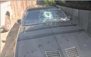  ?? SUBMITTED PHOTO ?? The smashed windshield of Ryan Kennedy’s Trans Am is shown.