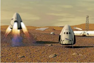  ?? PHOTOS: GETTY IMAGES ?? SpaceX CEO Elon Musk says ‘‘up-and-down flights’’ to Mars should start in the first half of 2019. He envisages landing a Dragon capsule on the red planet and establishi­ng a manned base.