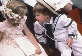  ??  ?? Mischief makers: Laura Fellowes and Prince William larking about at the Duke of York’s 19 6 marriage at Westminste­r Abbey