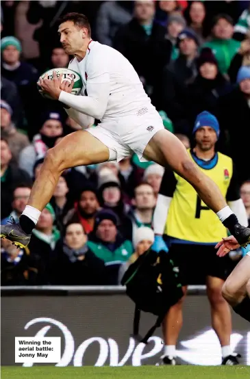  ??  ?? Winning the aerial battle: Jonny May