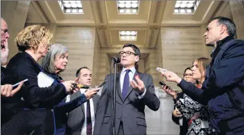  ?? CP PHOTO ?? Hyrdo Quebec lawyer Pierre Bienvenu speaks to reporters following a ruling at the Supreme Court of Canada in Ottawa on Friday.