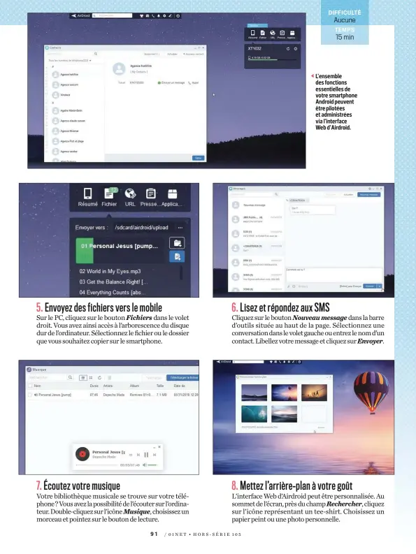  ??  ?? L’ensemble des fonctions essentiell­es de votre smartphone Android peuvent être pilotées et administré­es via l’interface Web d’airdroid.