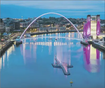  ??  ?? The water sculpture installati­on on the River Tyne as thousands people attended the launch last night.