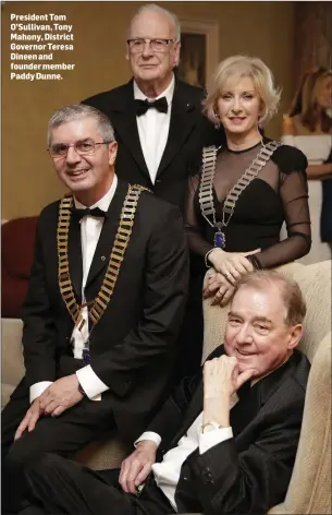  ??  ?? President Tom O’Sullivan, Tony Mahony, District Governor Teresa Dineen and founder member Paddy Dunne.
