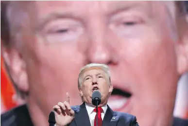  ?? CAROLYN KASTER/THE ASSOCIATED PRESS ?? Republican presidenti­al candidate Donald Trump speaks at the Republican national convention in Cleveland on Thursday. “Trump’s speech should be deeply troubling to those who value democracy,” writes Peter Loewen.