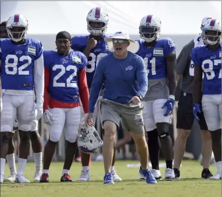  ?? GERRY BROOME - THE ASSOCIATED PRESS ?? In this Aug 13, 2019, file photo, Buffalo Bills coach Sean McDermott yells during the team’s NFL football training camp with the Carolina Panthers in Spartanbur­g, S.C.