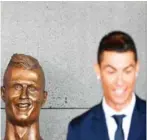  ?? AFP ?? Cristiano Ronaldo stands with a bust of the Portugal forward at Madeira airport on Wednesday. Ronaldo is on the right.