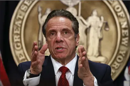  ?? BRENDAN MCDERMID — REUTERS (VIA AP) ?? New York Gov. Andrew Cuomo speaks during a news conference on March 24 in New York City.