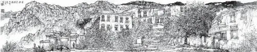  ??  ?? A sketch work by Li Xiaoke in 2016 depicting Drepung Monastery in Lhasa.