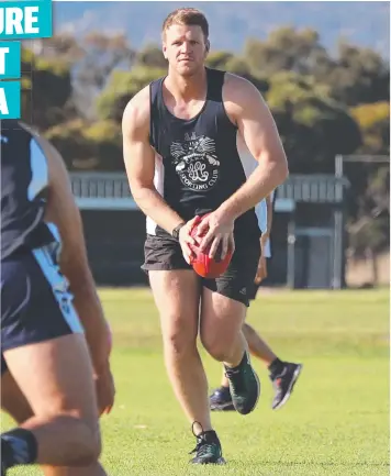  ?? Picture: PETER RISTEVSKI ?? BIG CAT: Key forward Mitch Day is back at Lara after a successful stint at Geelong Amateur in the BFL. The Cats will soon have AFL-standard lights for training and games.