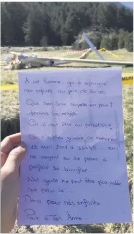  ?? (Photo D. R.) ?? Julie aimerait donner la lettre à la famille de l’Allemand décédé lors du crash de son planeur mercredi.