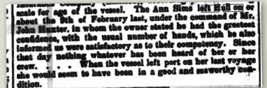  ?? ?? The Mercantile Gazette misnamed John William Lee’s ship the Ann Sims