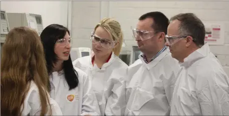  ??  ?? Leonie Conlon from GSK Sligo talks to Siobhan Evans from Grange Post Primary School, David Conneely from Summerhill College and Eoin O’Slatarra from Coola Post Primary School in Riverstown, Sligo about GSK Sligo’s Apprentice Programme at the site’s...