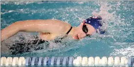  ?? O-N-E FILE PHOTO BY BRIAN HENDRIX ?? Fred T. Foard junior swimmer Emmalyn Buskirk during the Western Foothills 3A Conference Championsh­ip on Jan. 25, 2024.