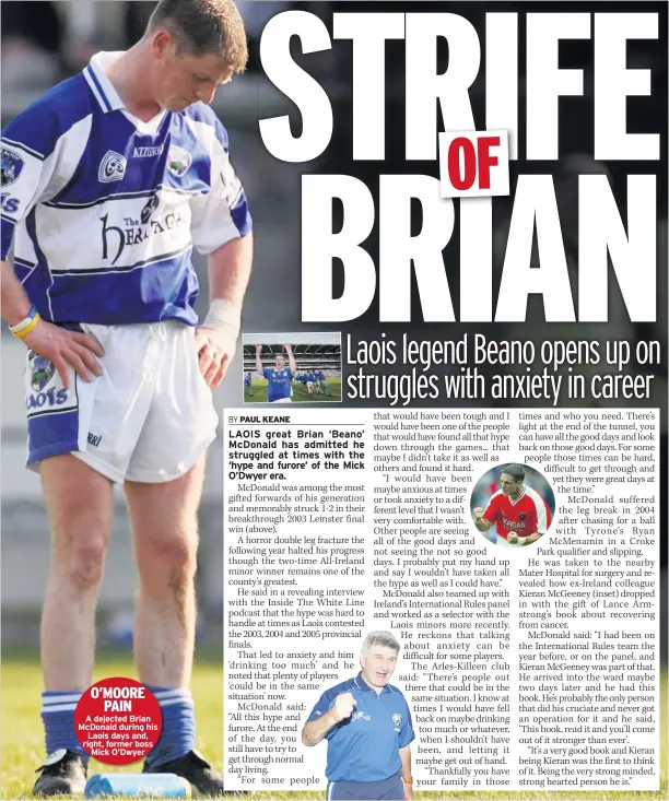  ??  ?? A dejected Brian Mcdonald during his
Laois days and, right, former boss
Mick O’dwyer