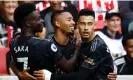  ?? Boyers/Action Images/Reuters ?? Gabriel Jesus (centre), Gabriel Martinelli and Bukayo Saka celebrate at Brentford. They will provide a stern test for Tottenham’s defence. Photograph: Andrew