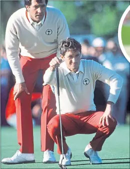  ??  ?? Manuel Pinero alongside Seve Ballestero­s during the historic 1985 Ryder Cup win at The Belfry