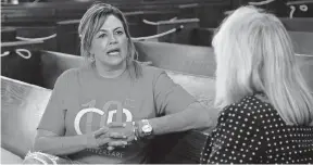  ?? [SUE OGROCKI/ASSOCIATED PRESS] ?? Teresa Stanfield, left, the Oklahoma field director with Virginia-based Prison Fellowship, talks with Teresa Peden, pastor of recovery at Crossing Community Church, during a video session on Aug. 11 at the church in Oklahoma City. Stanfield usually goes to prisons to talk with inmates about how she changed the course of her troubled life. The pandemic has forced Stanfield to deliver her message in online chats.