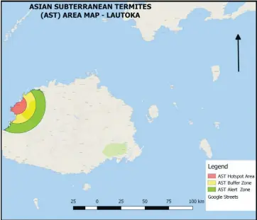  ??  ?? Hot spots where the Asian Subterrane­an Termites may dwell on Viti Levu.