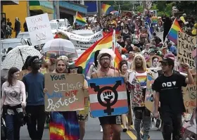  ?? MID-HUDSON NEWS NETWORK FILE ?? JUNE 2: Thousands of participan­ts and spectators converge on New Paltz for the annual Hudson Valley LGBTQ Pride Parade & Festival.