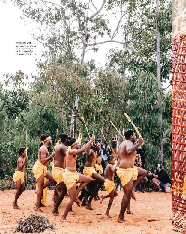  ??  ?? THIS IMAGE: The official opening of Garma commences with the arrival of the Gumatj clan.