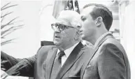  ?? JOSHUA MCKERROW/BALTIMORE SUN MEDIA ?? State Sen. Thomas V. “Mike” Miller, stepping down as Senate president, talks with new Senate President Bill Ferguson before the opening of the General Assembly in Annapolis.