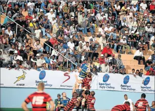  ?? Picture: MARK ANDREWS ?? MORE OF THE SAME: The Border Bulldogs in action against the EP Elephants during the SuperSport Rugby Challenge Festival at the Sisa Dukashe just over a week ago. An appreciati­ve crowd turned out to support the exciting day of rugby action