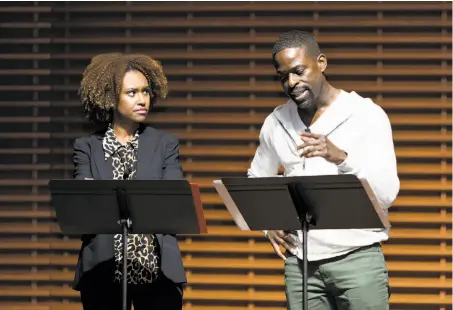  ?? Dana Underwood / Stanford University ?? Actors Ryan Michelle Bathe and her husband, Sterling K. Brown, onstage at their alma mater, Stanford University.