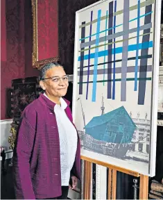  ?? ?? The artist Lubaina Himid with her print at its unveiling at 11 Downing Street yesterday