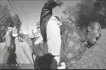  ?? VALDOSTA POLICE/VIA AP ?? IN THIS STILL IMAGE FROM BODY CAMERA VIDEO released by the Valdosta police, Antonio Arnelo Smith is slammed face-first to the ground by a police sergeant, in Valdosta, Ga., on Feb. 8.