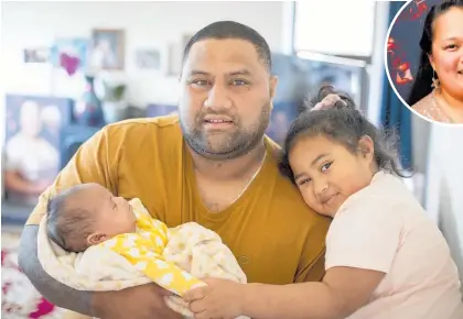  ?? Photo / Michael Craig ?? Max Tagaloa and his daughters, 8-week-old Zemirah and Christabel­la, 5. Inset: Angela Tagaloa.