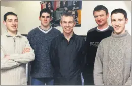  ??  ?? Local students Robert McEvoy and Sean O’Callaghan, from CBS Mitchelsto­wn, and Niall McCarthy and Oisin Casey, from St Colman’s College, Fermoy, pictured with Ray D’Arcy, RTE at the DCU Irish Science Olympiad final in February 2000. The finals saw the top 200 second level students come through a series of questions to be eligible to attend the finals, which ran over two days in Dublin City University.