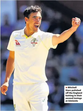  ??  ?? > Mitchell Starc polished off the England batting in their second innings at Adelaide