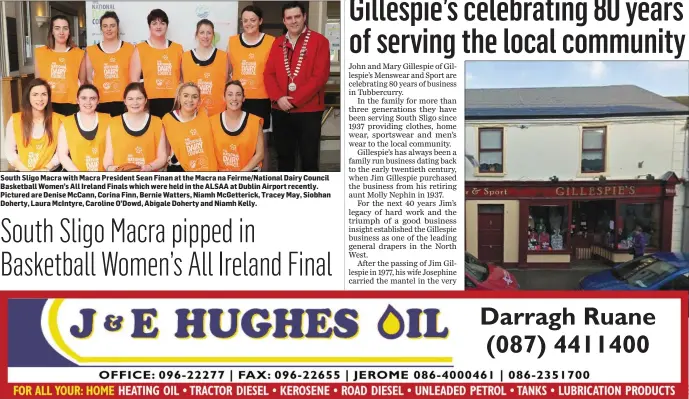  ??  ?? South Sligo Macra with Macra President Sean Finan at the Macra na Feirme/ National Dairy Council Basketball Women’s All Ireland Finals which were held in the ALSAA at Dublin Airport recently. Pictured are Denise McCann, Corina Finn, Bernie Watters,...