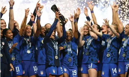  ?? ?? The US celebrate their victory at the 2023 SheBelieve­s Cup. They enter the World Cup as betting favorites. Photograph: Patrick T Fallon/ AFP/Getty Images