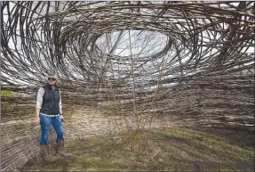  ?? Flip Putthoff/NWA Democrat-Gazette ?? Terri Lane, founder and CEO of Northwest Arkansas Land Trust, shows an art sculpture on March 11, that doubles as a wildlife viewing blind.