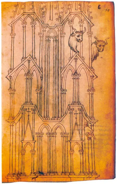  ??  ?? L’une des tours de la cathédrale de Laon, dans l’aisne, contemport­aine de Notre-dame.
Villard aimait représente­r des symboles sur ses croquis.