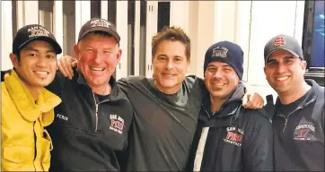  ?? PHOTO COURTESY IAFF LOCAL 230 ?? Actor Rob Lowe, center, poses at his Montecito home with members of the San Jose Fire Department who battled the Thomas fire in Southern California, from left, Thanh Nguyen, Capt. Jamie Kerin, Mike Ferrito and Brian Landi.